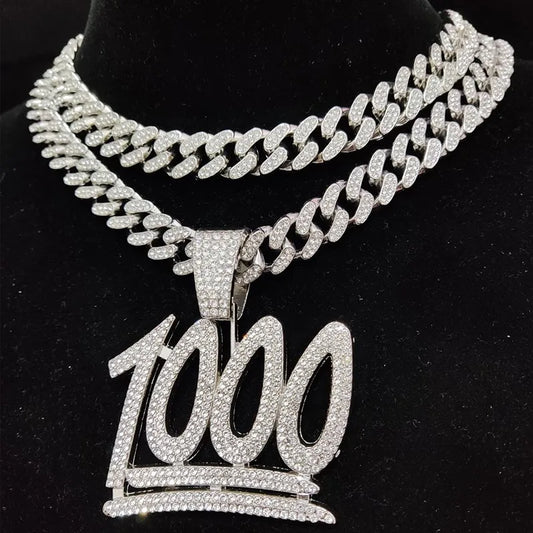 Iced 1000 Number Pendant Necklace In White