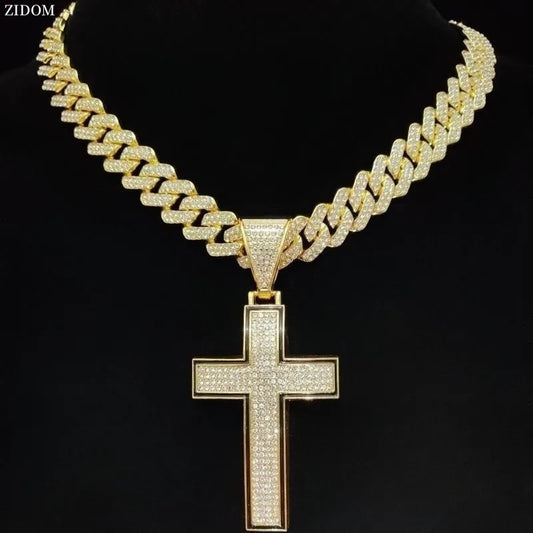 Iced Cross Pendant Necklace In Gold