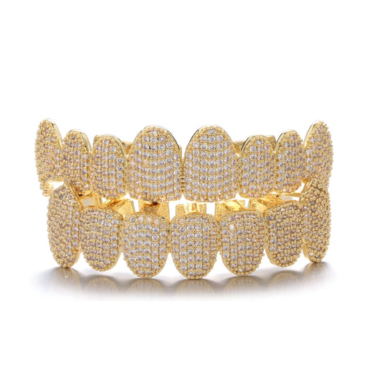 Iced Teeth Grillz Caps Full Paved In White/Gold
