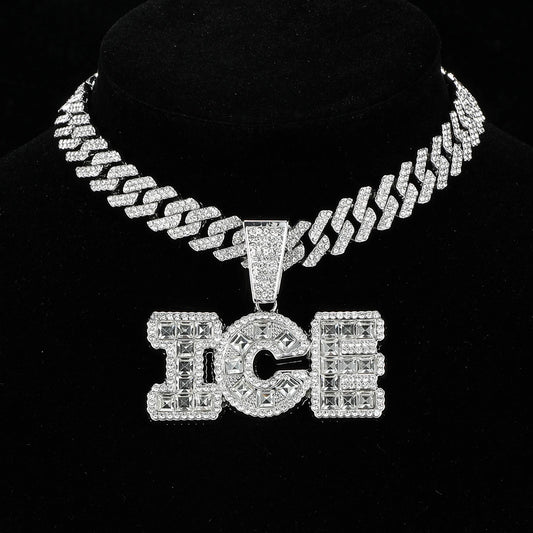 Iced ICE Pendants Cuban Link Chain In White Gold