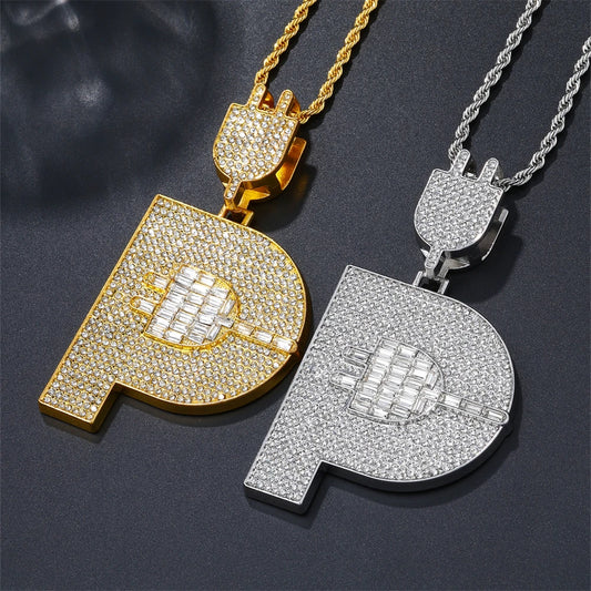 'P' Letter Pendant with Baguette Rhinestone Rope Chain