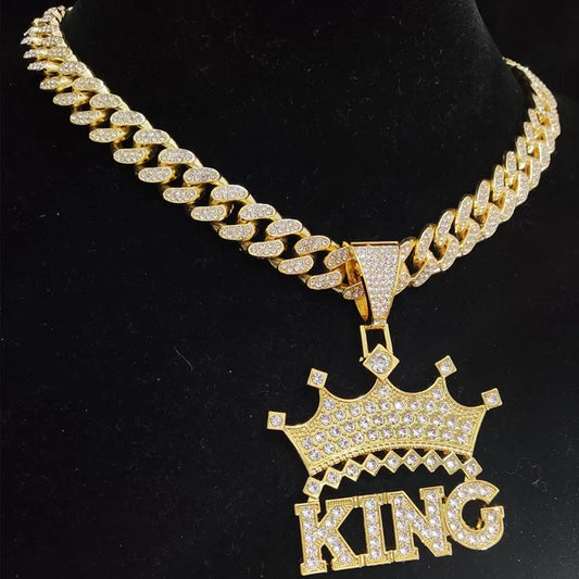 Iced Crown Pendant Necklace In Gold