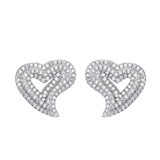 Iced Heart Shape Pave Baguette Earrings